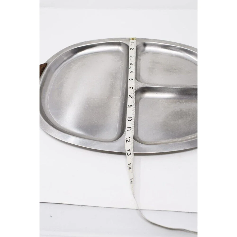 Stainless Steel 18/8 Made in Denmark Tray wood 3 compartment TV serving MCM